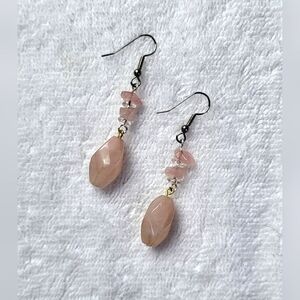 ARTISAN Rose Quartz Beaded Statement Dangle Earrings / Pierced